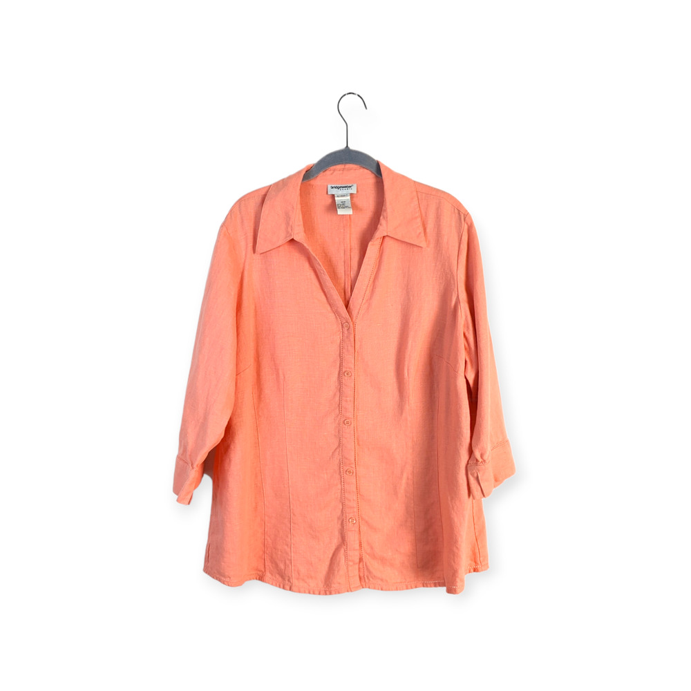 Vintage Bridgewater Studios Coral Linen 3/4 Sleeve Collared‎ Tunic Size 18W